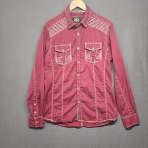 Buckle Black Western Snap Shirt Maroon Red Contrast Stitch Mens Medium Athletic